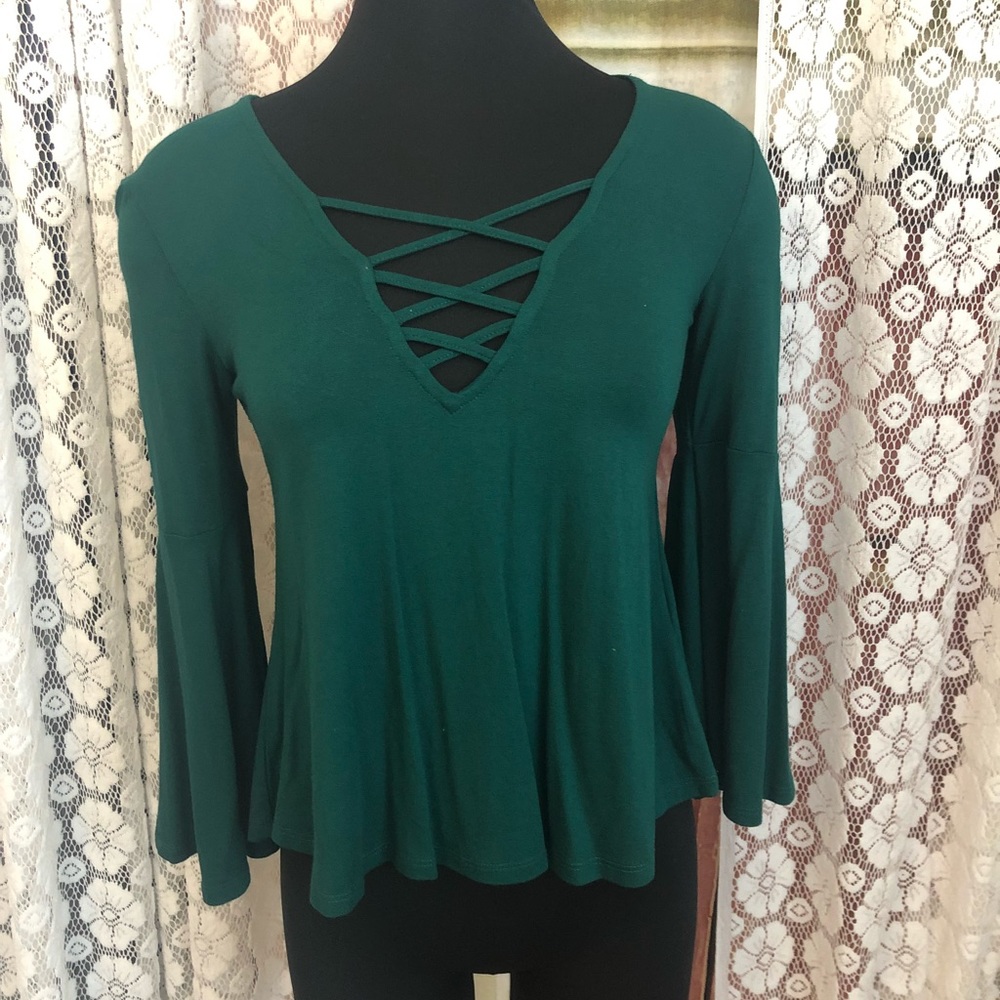 green flowy shirt